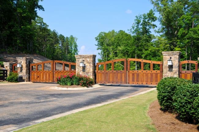 multiple double swing powered security gates for large mansion