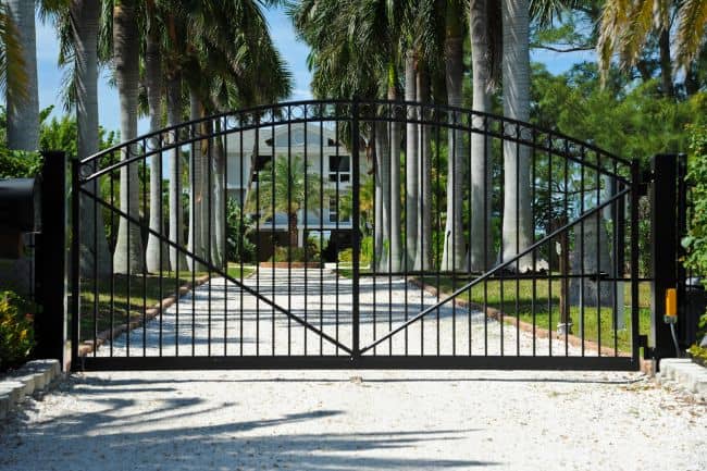 double swing metal automatic gate with powder coated vertical bars